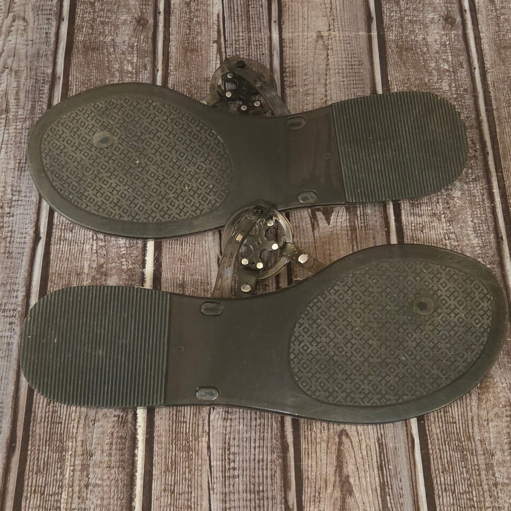 Sz 9 Tory Burch Mini Miller Jelly Sandals Black Translucent Thong Logo VGUC! - Picture 6 of 6